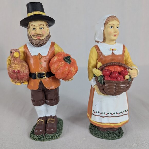 Thanksgiving Pilgrim Couple Rustic Figurines Table Centerpiece Vintage 1995 STC - Picture 1 of 7